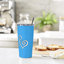 Load image into Gallery viewer, Ti Amo I love you - Exclusive Brand - Picton Blue 2 - Double White Heart - 20oz Stainless Steel Straw Lid Cup
