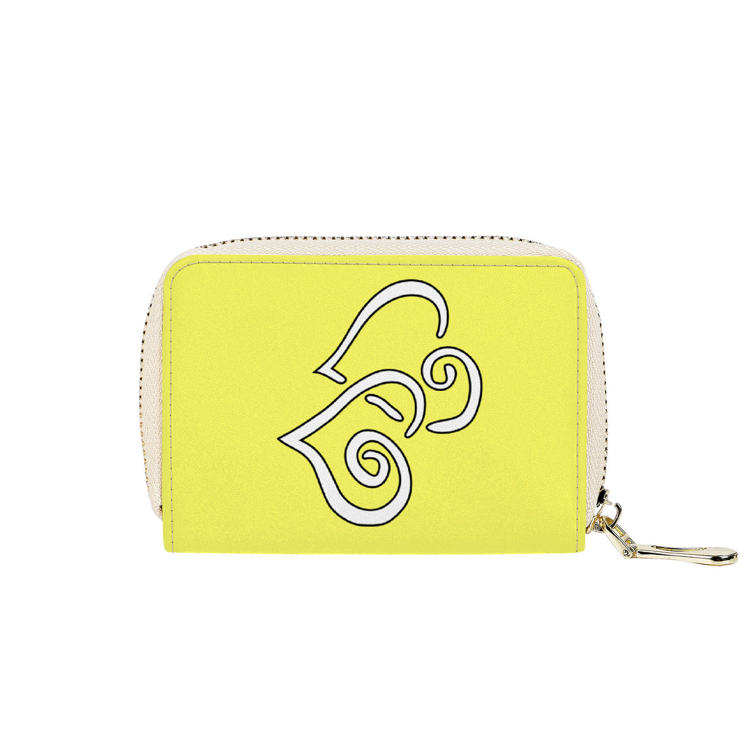 Ti Amo I love you - Exclusive Brand - Laser Lemon - Double White Heart - PU Leather - Zipper Card Holder