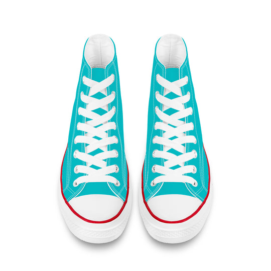 Ti Amo I love you - Exclusive Brand - Vivid Cyan (Robin's Egg Blue) - White Daisy - High Top Canvas Shoes - White Soles