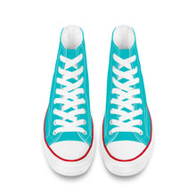 Load image into Gallery viewer, Ti Amo I love you - Exclusive Brand - Vivid Cyan (Robin&#39;s Egg Blue) - White Daisy - High Top Canvas Shoes - White Soles
