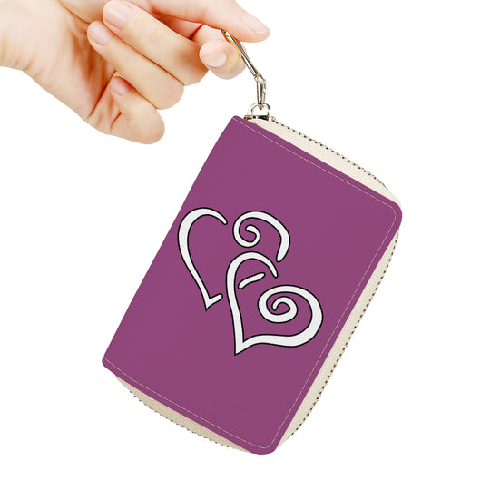 Ti Amo I love you - Exclusive Brand - Cannon Pink - Double White Heart - PU Leather - Zipper Card Holder