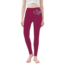 Load image into Gallery viewer, Ti Amo I love you - Exclusive Brand - Berry - Double White Heart -Womens / Teen Girls / Womens Plus Size - Yoga Leggings - Sizes XS-3XL
