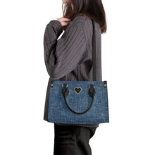 Load image into Gallery viewer, Ti Amo I love you - Exclusive Brand - Dark Grey Blue Denim - Luxury Womens PU Tote Bag - Black Straps
