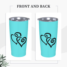 Load image into Gallery viewer, Ti Amo I love you - Exclusive Brand - Medium Turquoise Blue - Double Black Heart - 20oz Stainless Steel Straw Lid Cup
