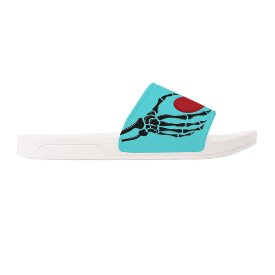 Ti Amo I love you - Exclusive Brand - Medium Turquoise Blue- Skeleton Hands with Heart -  Slide Sandals - White Soles