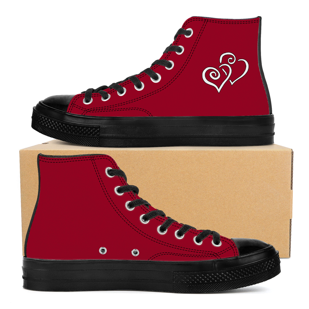 Ti Amo I love you - Christmas Candy - Double White Heart - High Top Canvas Shoes - Black  Soles