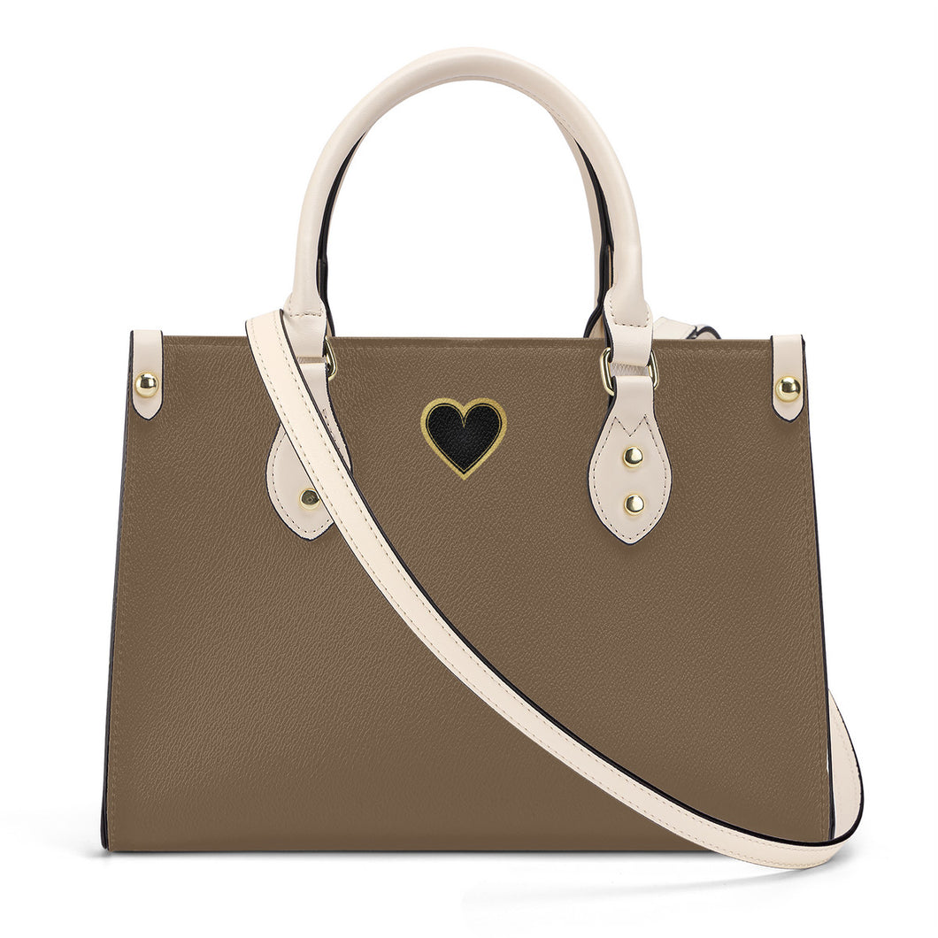 Ti Amo I love you - Exclusive Brand - Pastel Brown - Luxury Womens PU Tote Bag - Cream Straps