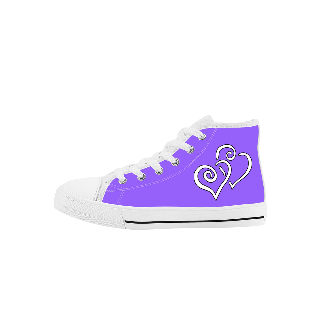 Ti Amo I love you - Exclusive Brand - Heliotrope3 - Double White Heart - Kids High Top Canvas Shoes