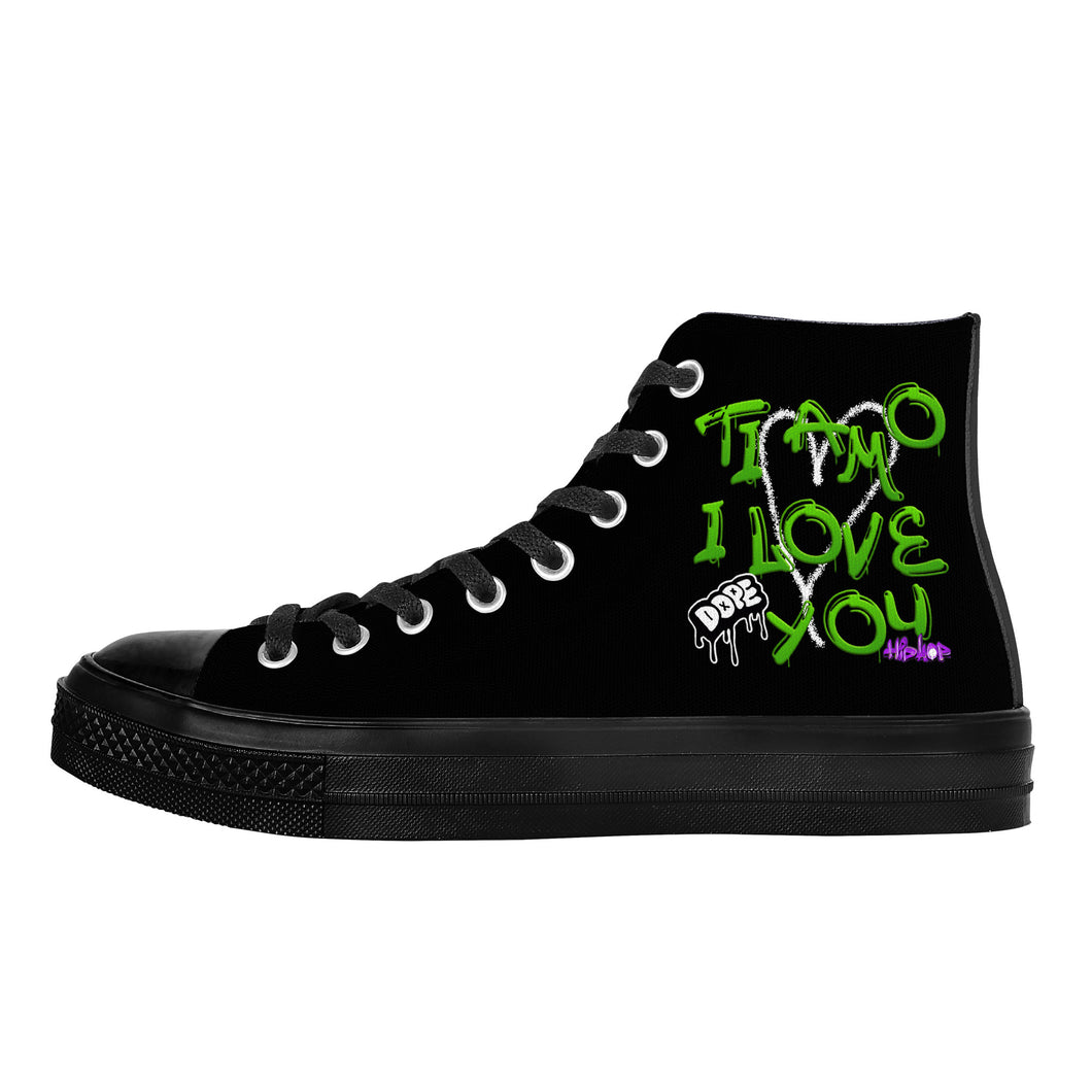 Ti Amo I love you - Exclusive Brand - Hip Hop Logo - High Top Canvas Shoes - Black Soles