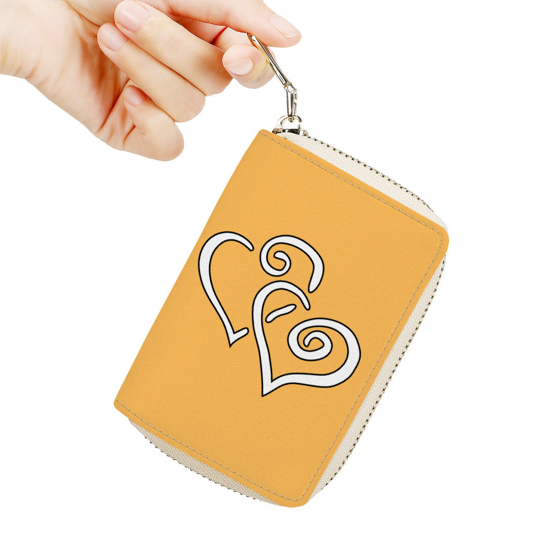Ti Amo I love you - Exclusive Brand - Light Orange - Double White Heart - PU Leather - Zipper Card Holder