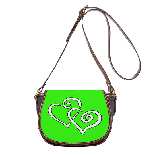 Ti Amo I love you - Exclusive Brand - Florescent Green - Double White Heart - Saddle Bag
