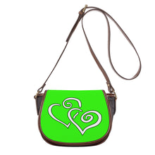 Load image into Gallery viewer, Ti Amo I love you - Exclusive Brand - Florescent Green - Double White Heart - Saddle Bag
