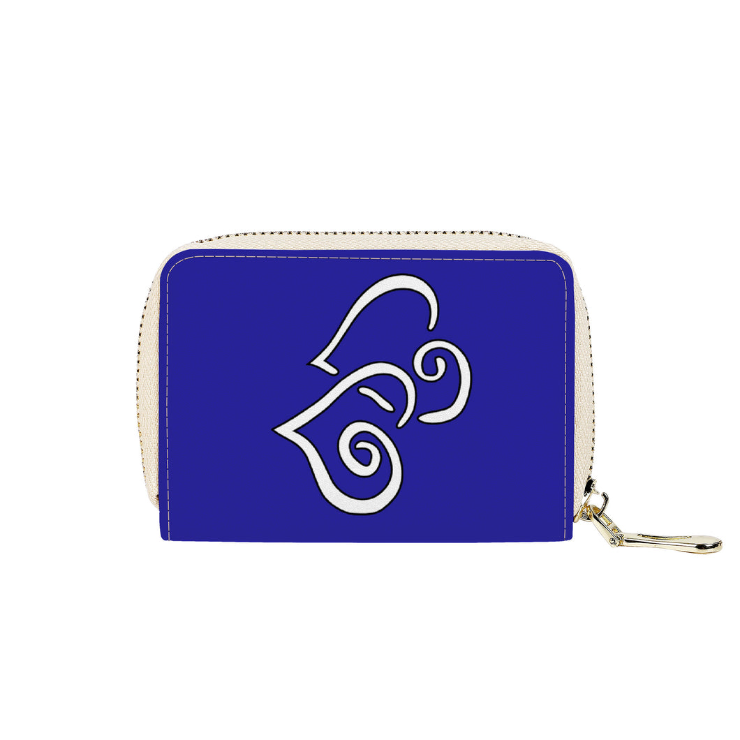 Ti Amo I love you - Exclusive Brand - Jacksons Blue - Double White Heart - PU Leather - Zipper Card Holder