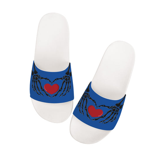 Ti Amo I love you - Exclusive Brand - Fun Blue - Skeleton Hands with Heart -  Slide Sandals - White Soles