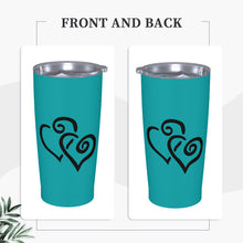 Load image into Gallery viewer, Ti Amo I love you - Exclusive Brand - Persian Green - Double Black Heart - 20oz Stainless Steel Straw Lid Cup
