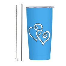 Load image into Gallery viewer, Ti Amo I love you - Exclusive Brand - Picton Blue 2 - Double White Heart - 20oz Stainless Steel Straw Lid Cup
