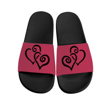 Load image into Gallery viewer, Ti Amo I love you - Exclusive Brand - Viva Magenta  - Womens Double Black Heart -  Slide Sandals - Black Soles
