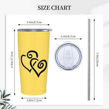 Load image into Gallery viewer, Ti Amo I love you - Exclusive Brand - Mustard Yellow - Double Black Heart - 20oz Stainless Steel Straw Lid Cup
