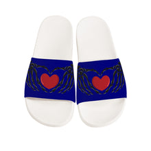 Load image into Gallery viewer, Ti Amo I love you - Exclusive Brand - Navy - Skeleton Hands with Heart -  Slide Sandals - White Soles
