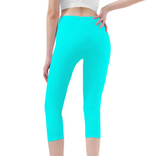 Load image into Gallery viewer, Ti Amo I love you -  Exclusive Brand  - Aqua / Cyan - Womens / Teen Girls  / Womens Plus Size  - Angry Fish - Capri Yoga Leggings
