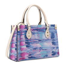 Load image into Gallery viewer, Ti Amo I love you - Exclusive Brand - Mulberry &amp; Kashmir Blue Floating Paint Pattern - Luxury Womens PU Tote Bag - Cream Straps
