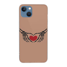 Load image into Gallery viewer, Ti Amo I love you - Exclusive Brand - Feldspar - Skeleton Hands with Heart  - iPhone 13 Transparent Case (2 cameras)
