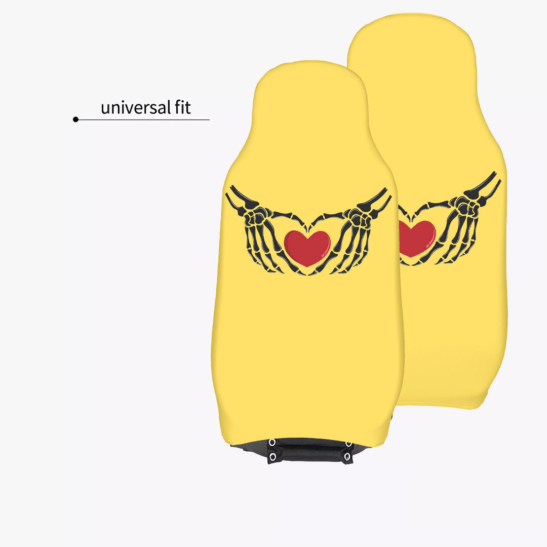 Ti Amo I love you - Exclusive Brand - Mustard Yellow - Skeleton Hands with Hearts  - New Car Seat Covers (Double)