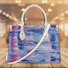 Load image into Gallery viewer, Ti Amo I love you - Exclusive Brand - Mulberry &amp; Kashmir Blue Floating Paint Pattern - Luxury Womens PU Tote Bag - Cream Straps
