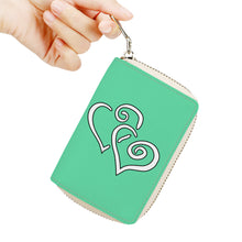 Load image into Gallery viewer, Ti Amo I love you - Exclusive Brand - Medium Aquamarine - Double White Heart - PU Leather - Zipper Card Holder
