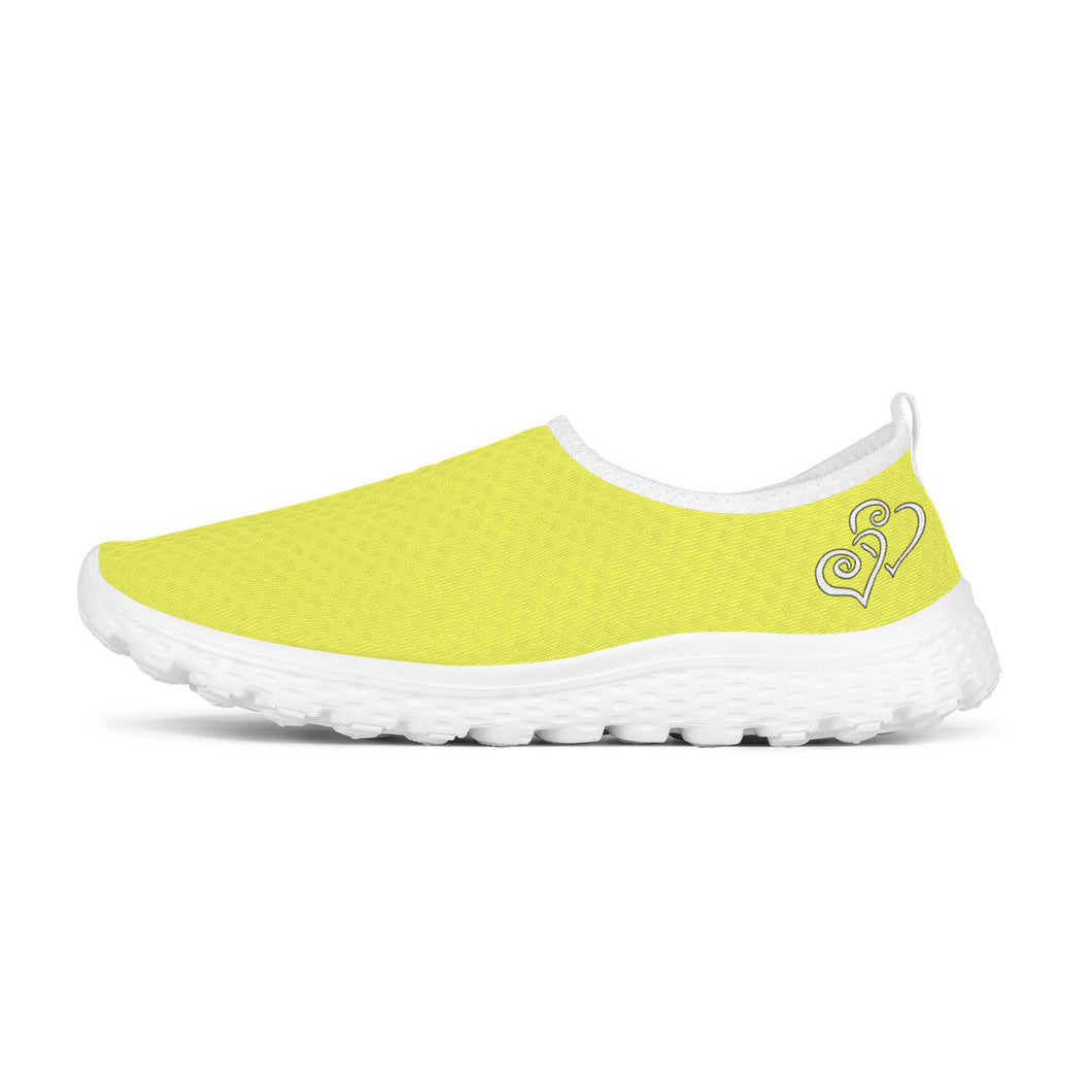 Ti Amo I love you - Exclusive Brand - Sandy Yellow - Double White Heart - Women's Mesh Running Shoes - White Soles