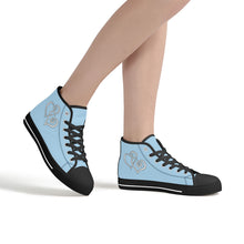 Load image into Gallery viewer, Ti Amo I love you - Exclusive Brand - Regent St Blue - Double White Heart High-Top Canvas Shoes - Black Soles
