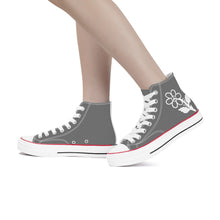 Load image into Gallery viewer, Ti Amo I love you - Exclusive Brand - Dove Gray - White Daisy - High Top Canvas Shoes - White  Soles
