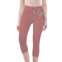 Load image into Gallery viewer, Ti Amo I love you -Exclusive Brand - Old Rose - Double White Heart - Womens / Teen Girls / Womens Plus Size - Capri Yoga Leggings - Sizes XS-3XL
