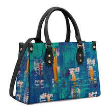 Load image into Gallery viewer, Ti Amo I love you - Exclusive Brand - Chathams Blue &amp; Elf Green Abstract - Luxury Womens PU Tote Bag - Black Straps
