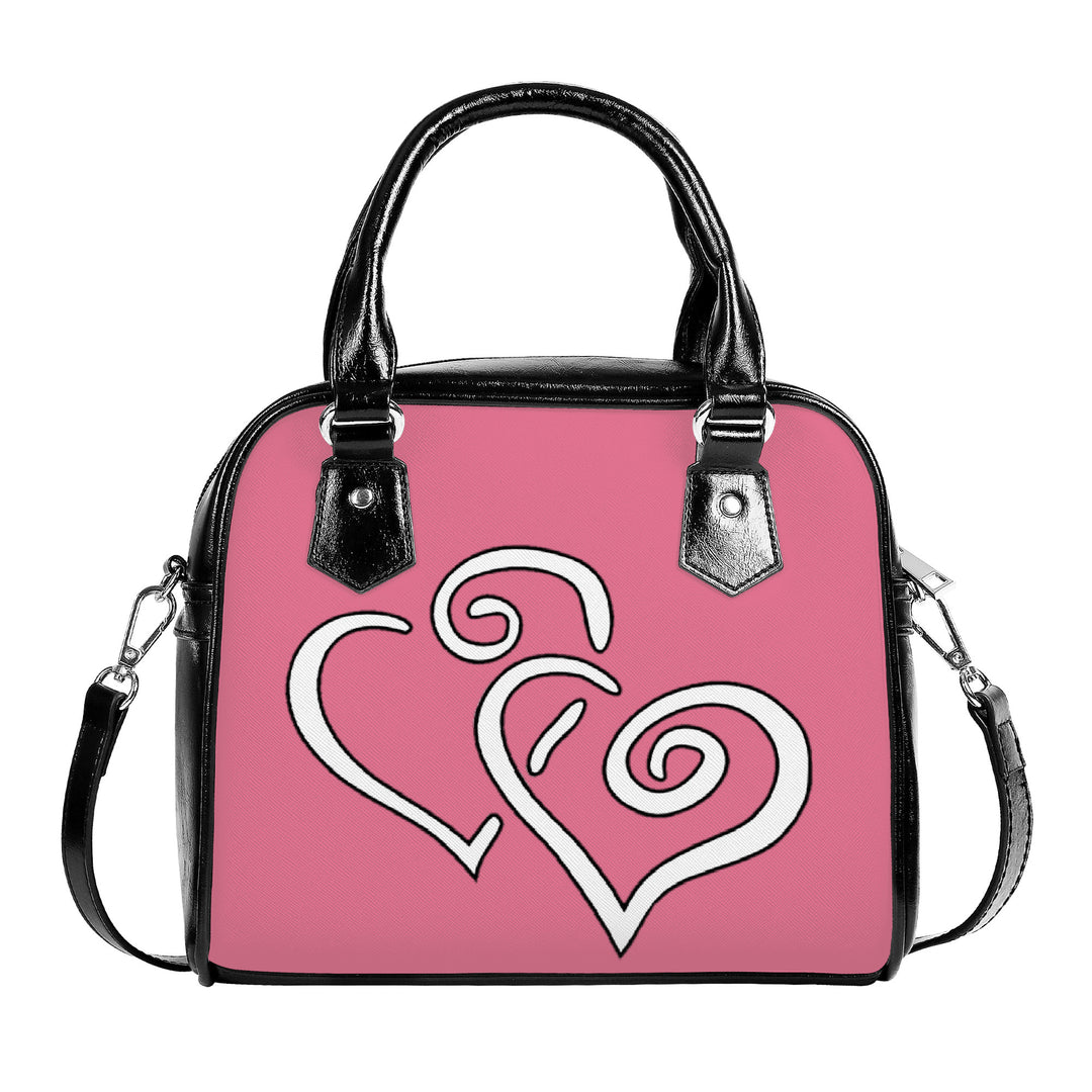 Ti Amo I love you  - Exclusive Brand - Deep Blush - Double White Heart - Shoulder Handbag
