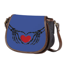 Load image into Gallery viewer, Ti Amo I love you - Exclusive Brand - Chambray Blue - Skeleton Hands with Heart - Saddle Bag
