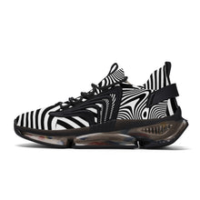 Load image into Gallery viewer, Ti Amo I love you - Exclusive Brand - Black &amp; White Wavy Pattern - Not Symetrical- Script Double Heart - Air Max React Sneakers - Black Soles
