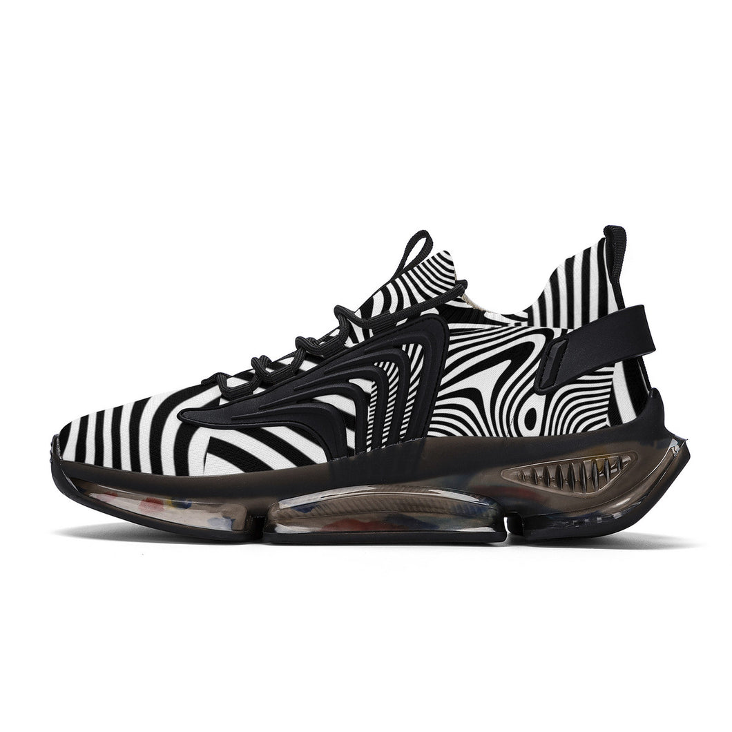 Ti Amo I love you - Exclusive Brand - Black & White Wavy Pattern - Not Symetrical- Script Double Heart - Air Max React Sneakers - Black Soles