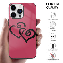 Load image into Gallery viewer, Ti Amo I love you - Exclusive Brand - Viva Magenta - Double Black Heart -  iPhone 14 Glass Case (3 cameras)
