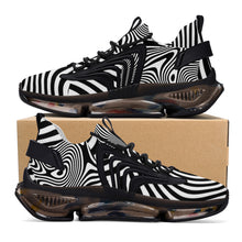 Load image into Gallery viewer, Ti Amo I love you - Exclusive Brand - Black &amp; White Wavy Pattern - Not Symetrical- Script Double Heart - Air Max React Sneakers - Black Soles
