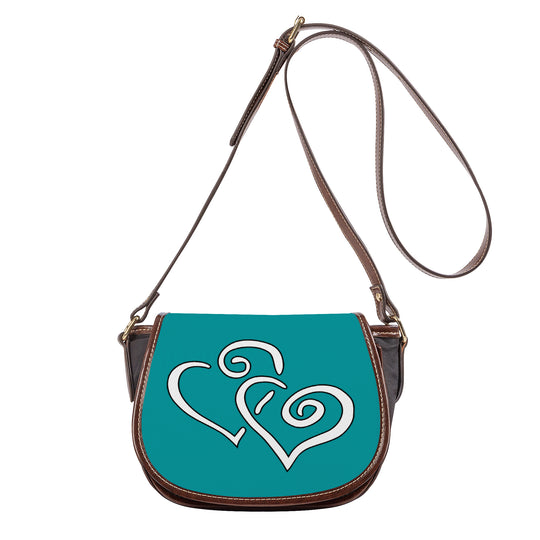 Ti Amo I love you - Exclusive Brand - Persian Green - Double White Heart - Saddle Bag