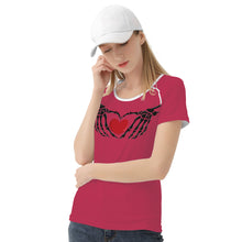 Load image into Gallery viewer, Ti Amo I love you - Exclusive Brand - Viva Magenta - Skeleton Hands with Heart  -Women&#39;s T shirt - Sizes XS-2XL
