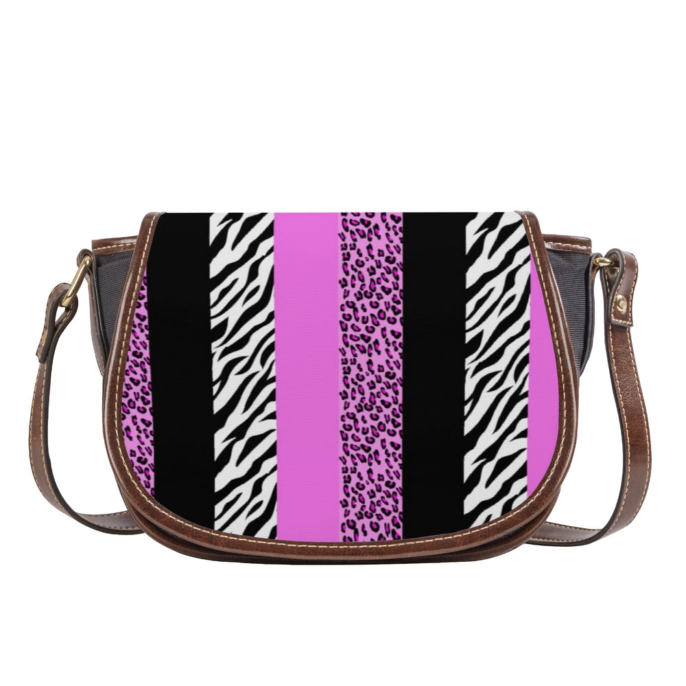 Ti Amo I love you - Exclusive Brand -Deep Lavender Magenta & Zebra Stripes - Saddle Bag