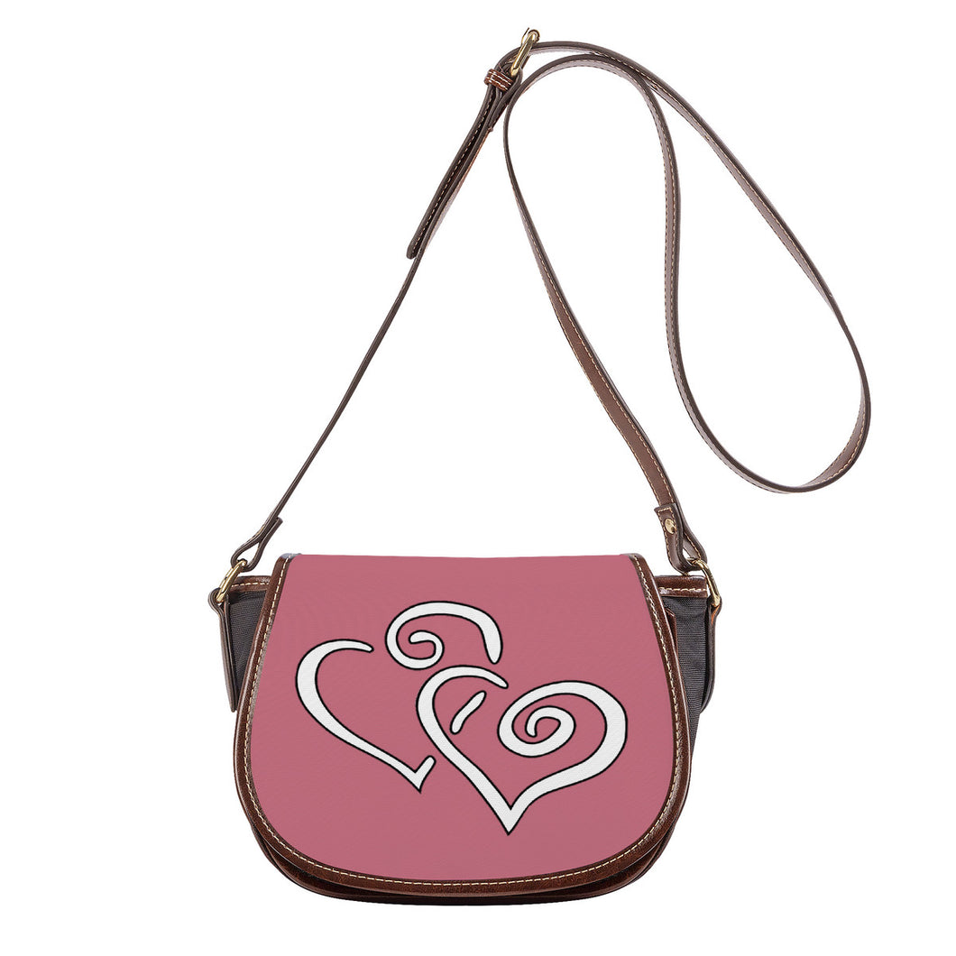 Ti Amo I love you - Exclusive Brand - Old Pink - Double White Heart - Saddle Bag