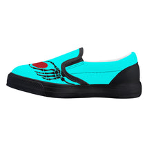 Load image into Gallery viewer, Ti Amo I love you - Exclusive Brand - Aqua / Cyan - Skeleton Hands with Heart - Kids Slip-on shoes - Black Soles
