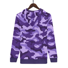 Load image into Gallery viewer, Ti Amo I love you - Exclusive Brand  - Minsk, Grape 2, Mauve 2, Fushia Blue &amp; Jacarta Camouflage - Women&#39;s Zip Hoodie
