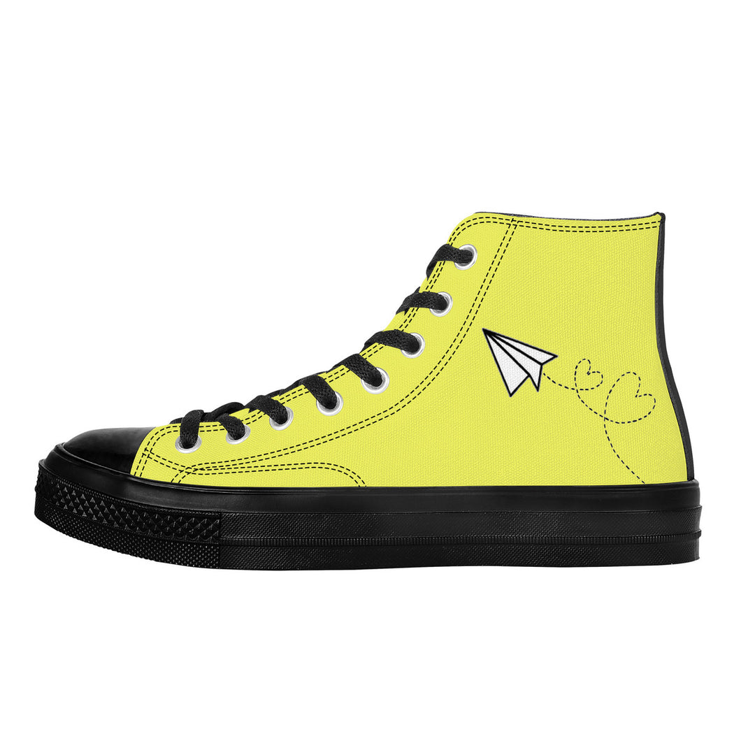 Ti Amo I love you - Exclusive Brand - Sandy Yellow - Paper Airplane - High Top Canvas Shoes - Black Soles