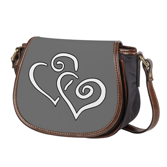 Ti Amo I love you - Exclusive Brand - Dove Gray - Double White Heart - Saddle Bag