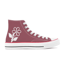 Load image into Gallery viewer, Ti Amo I love you - Exclusive Brand - Spinel Rose - White Daisy - High Top Canvas Shoes - White  Soles
