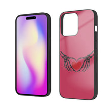 Load image into Gallery viewer, Ti Amo I love you - Exclusive Brand - Viva Magenta - Skeleton Hands with Heart -  iPhone 14 Glass Case (3 cameras)
